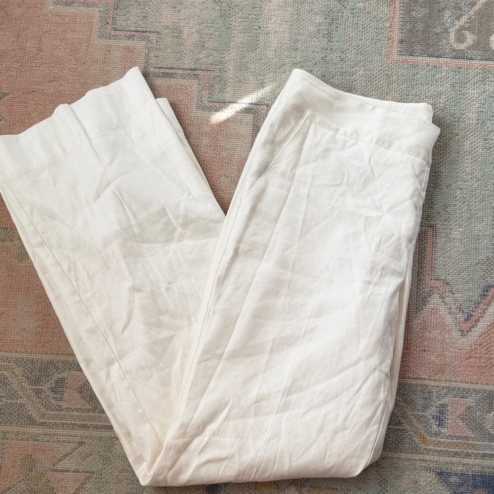 CAbi White Linen Blend Fully Lined Wide-Leg Dress Pants Angel Trouser #5319